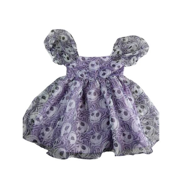 Disney Dress Jack Skellington Girls Large Purple Kids Puff Sleeve Halloween NWT - Picture 1 of 8
